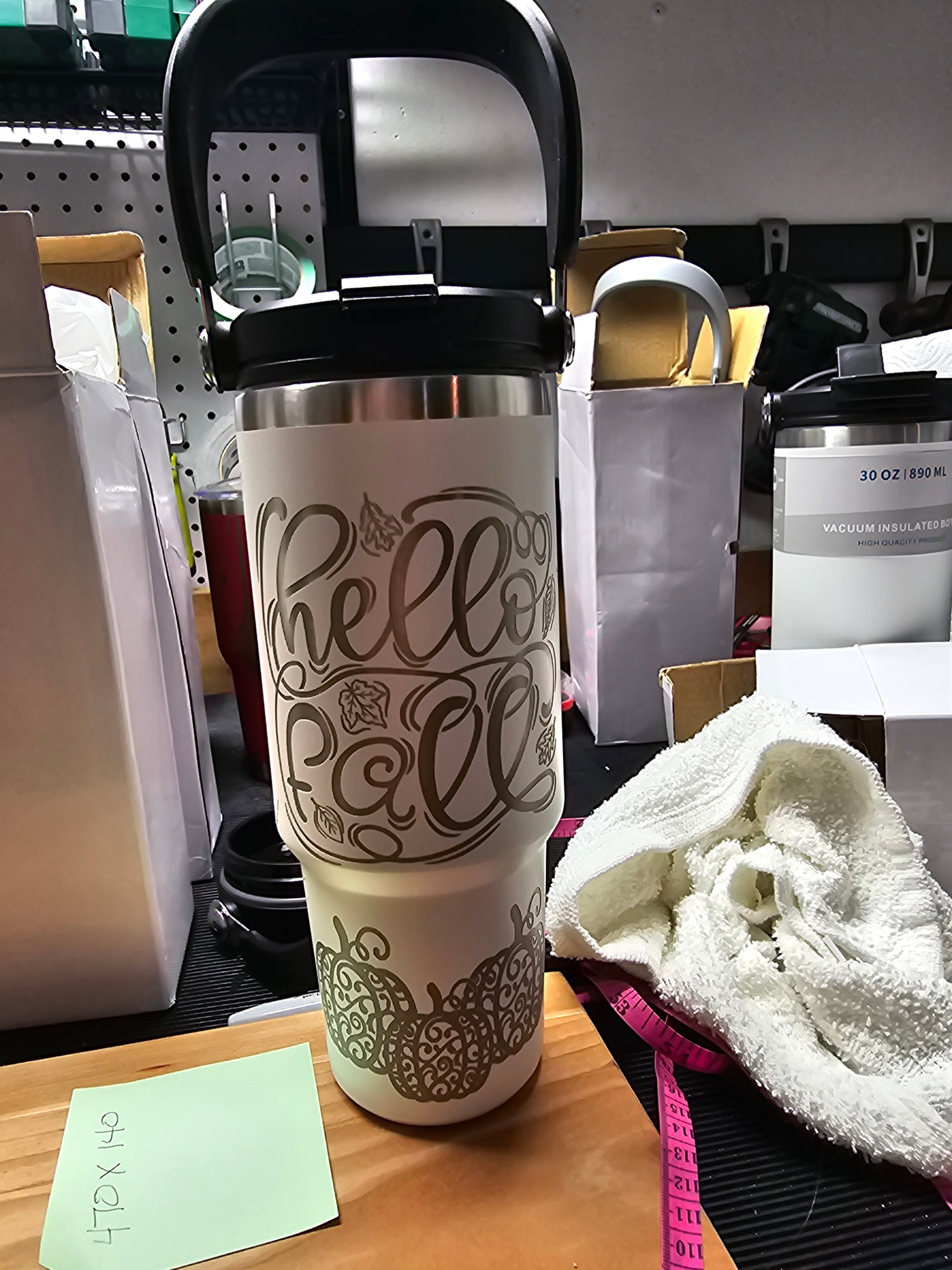 30 oz White "Hello Fall" Tumbler Top Handle