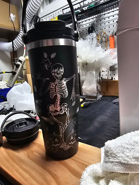 30oz Tumbler Dancing Skeletons (With Top Handle)