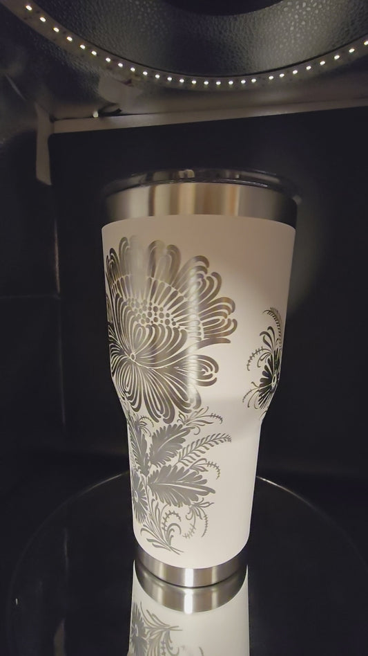 30oz Tumbler White with Flowers